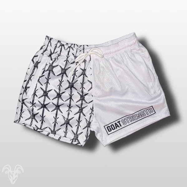Goat Strength Final Stock – White Half Barbed Wire 5-Inch Mesh Shorts