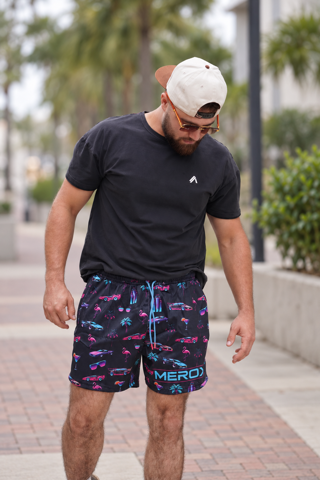 MEROX Miami Vice 5-Inch Mesh Shorts – Unisex Neon Print with Zipper Pockets