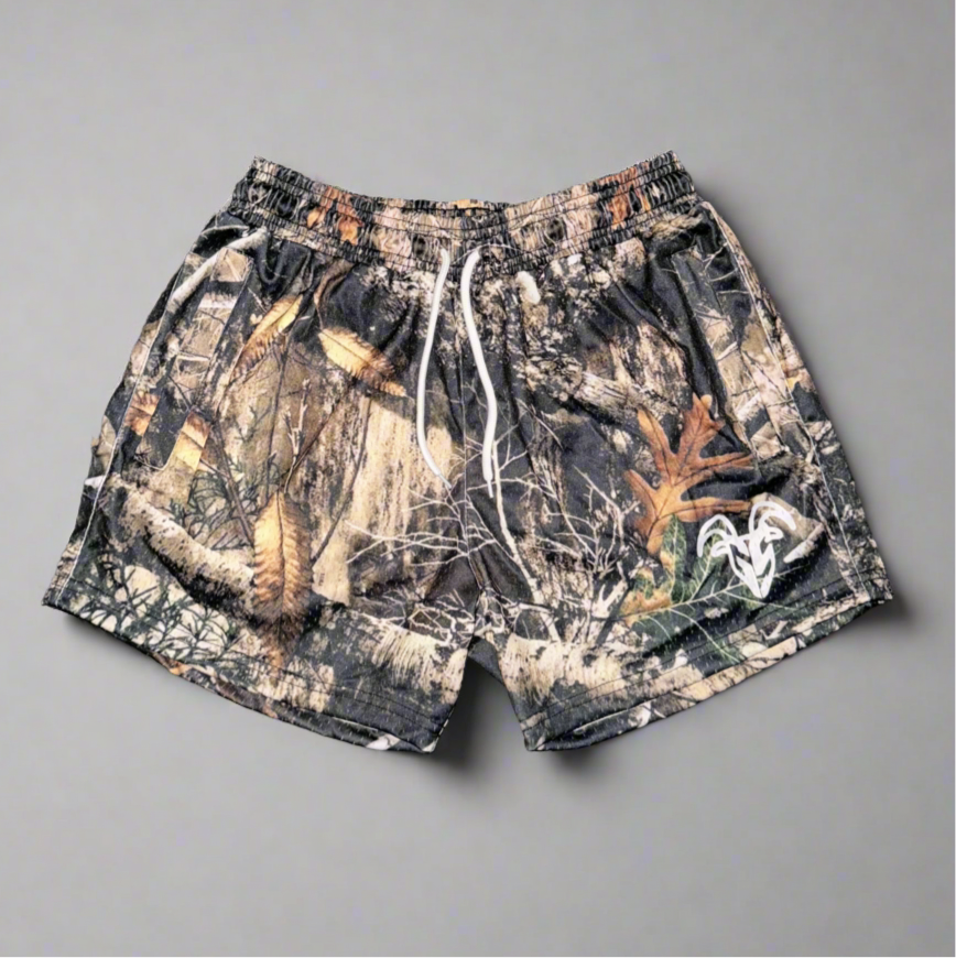 Realistic Camo Design  5-Inch Inseam Gym Shorts with Zipper Pockets Ultimate Active Wear