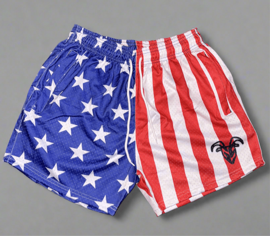 Men's Goat Strength Mesh Shorts / Men's Shorts 5 inch inseam American Flag Gym Shorts Breathable Elastic Workout shorts / USA Shorts