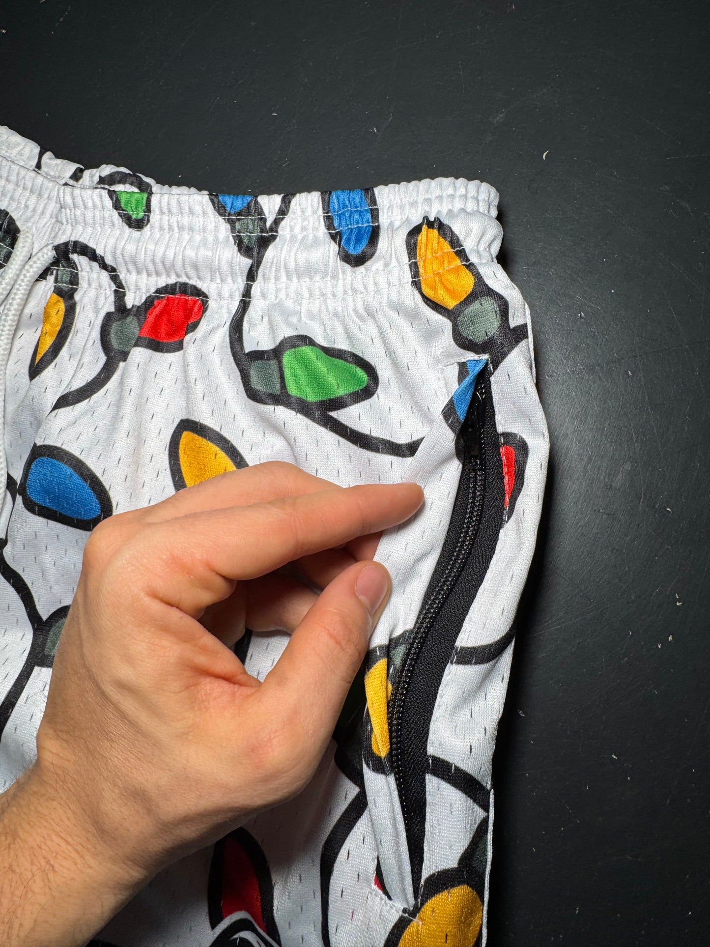 GOAT Strength 5” Inseam Mesh Shorts – Christmas Lights Design (Athletic, Stretchy, Breathable)