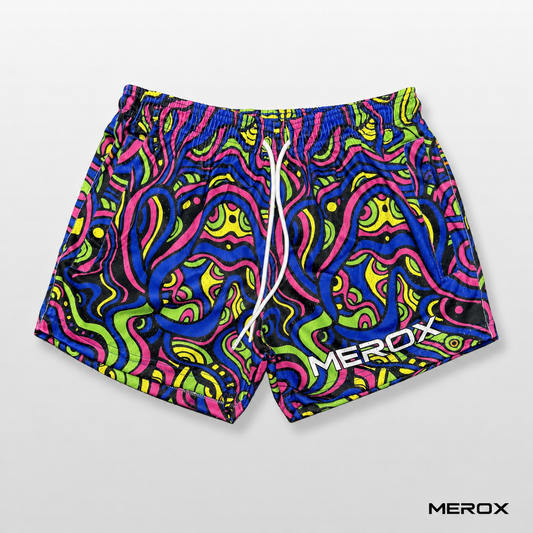 MEROX Psychedelic Rave 5-Inch Mesh Shorts – Unisex Athletic Shorts with Zipper Pockets