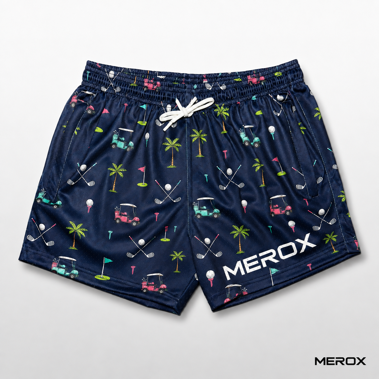 MEROX Golf 5-Inch Mesh Shorts – Unisex Golf Print with Zipper Pockets