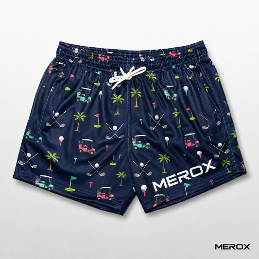 MEROX Golf 5-Inch Mesh Shorts – Unisex Golf Print with Zipper Pockets