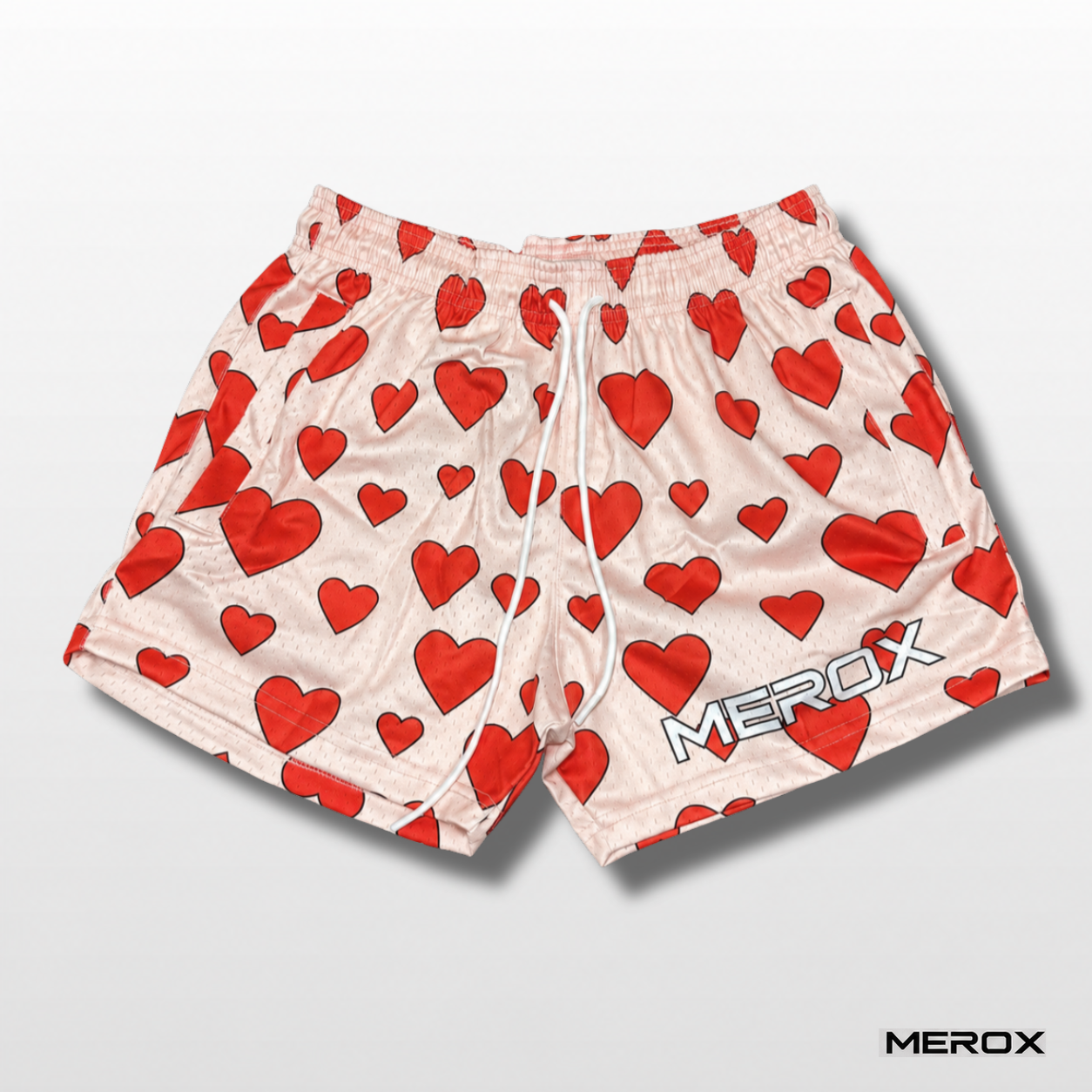 MEROX Valentine Hearts 5-Inch Mesh Shorts – Unisex Athletic Shorts with Zipper Pockets