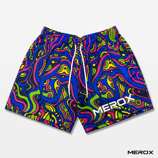 MEROX Psychedelic Rave 5-Inch Mesh Shorts – Unisex Athletic Shorts with Zipper Pockets