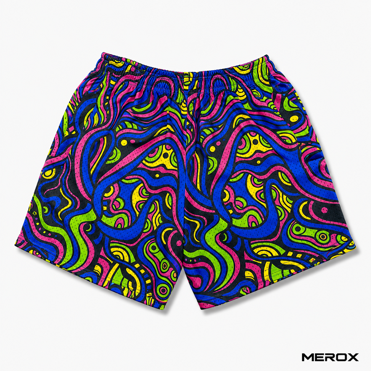 MEROX Psychedelic Rave 5-Inch Mesh Shorts – Unisex Athletic Shorts with Zipper Pockets