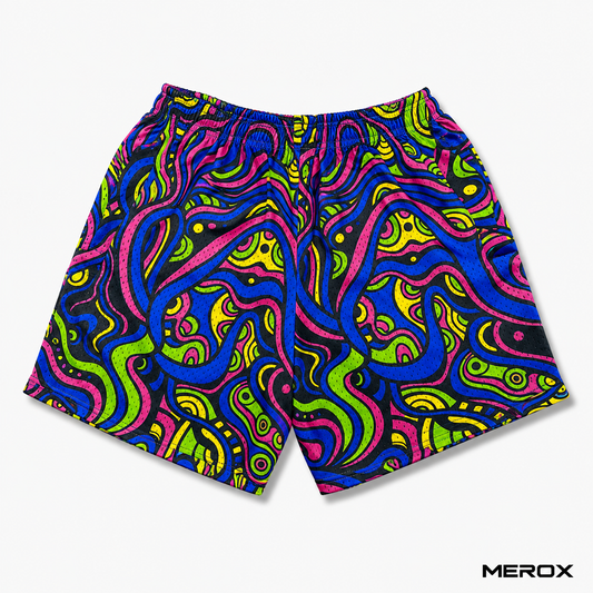 MEROX Psychedelic Rave 5-Inch Mesh Shorts – Unisex Athletic Shorts with Zipper Pockets