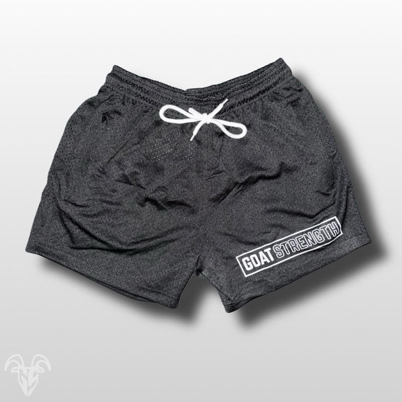Goat Strength Black Mesh Athletic Shorts – Classic 5” Inseam with Zipper Pockets