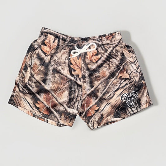 Hunter Camo Goat Strength Mesh Gym Shorts - 5 inch inseam shorts- Zipper Pockets