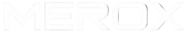 The brand name 'MEROX' is displayed in a bold, white, sans-serif typeface centered on a solid black background.