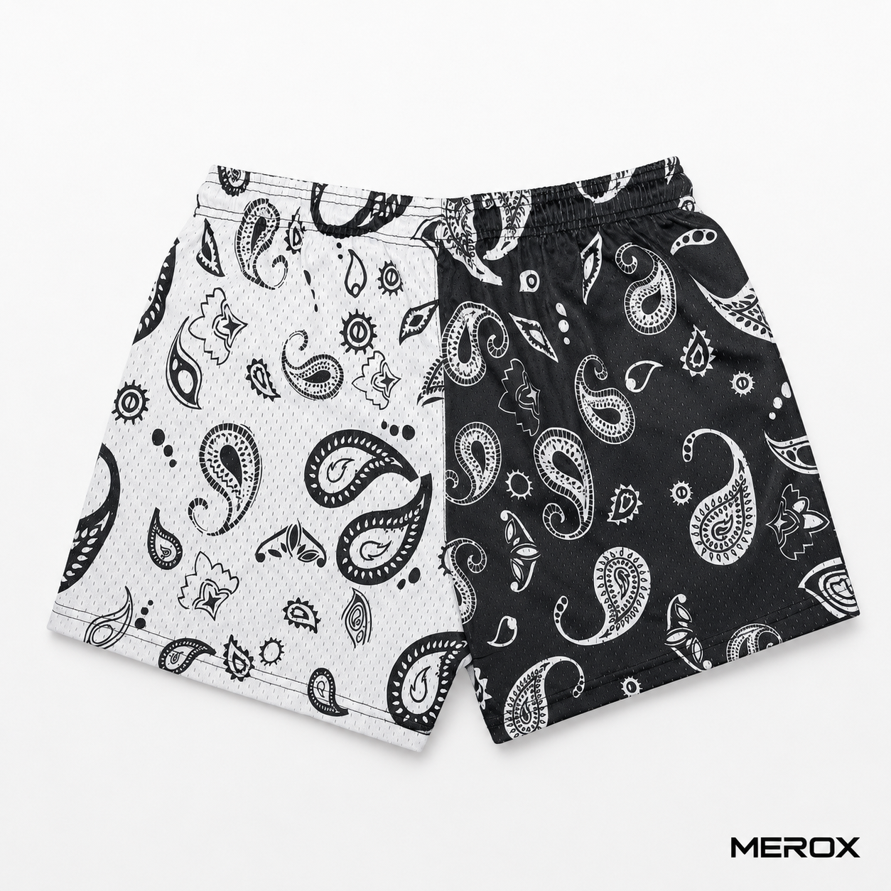 MEROX black and white bandana 5-inch mesh shorts back view