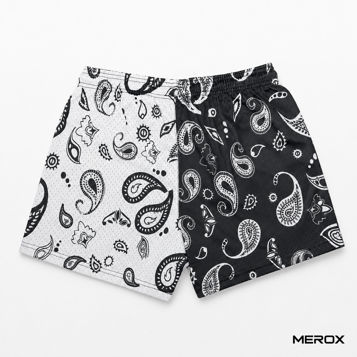 MEROX black and white bandana 5-inch mesh shorts back view