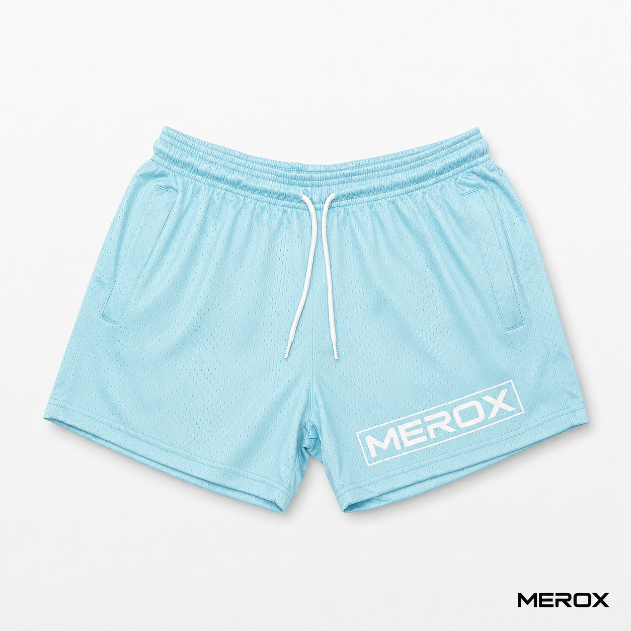 MEROX Sky Blue 5-inch mesh shorts front view
