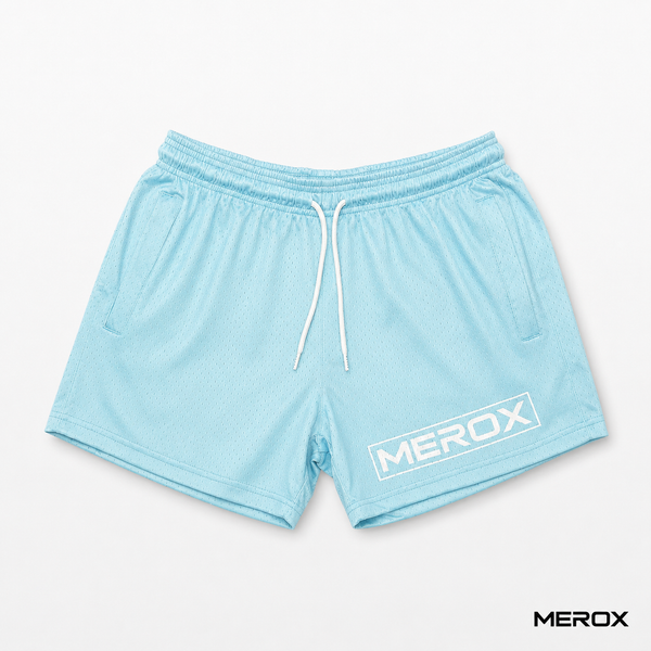 MEROX Sky Blue 5-inch mesh shorts front view