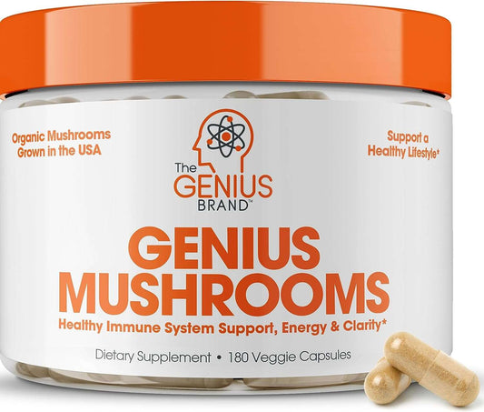 Genius Mushroom - Lions Mane, Cordyceps and Reishi - Immune System Booster & Nootropic Brain Supplement - for Natural Energy, Memory & Liver Support, 90 Veggie Pills - The GOAT Strength
