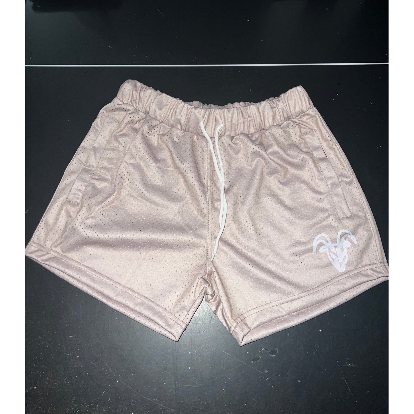 Tan / Beige 5 Inch Mesh Shorts - Gym Shorts With Zippers