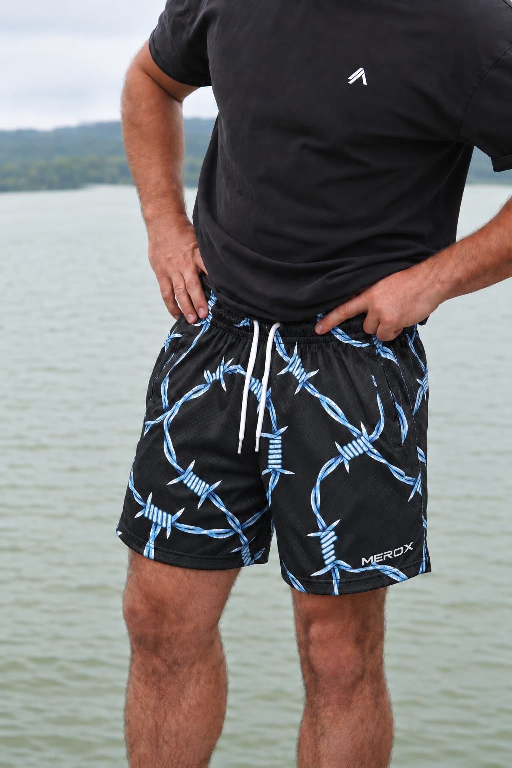 MEROX Barbed Wire 5-Inch Mesh Shorts | Zipper Pockets