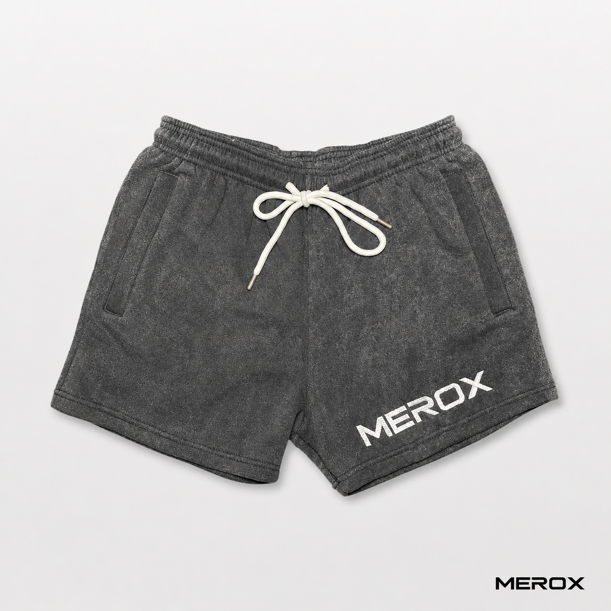 MEROX Black Acid Wash cotton 5-inch shorts front view