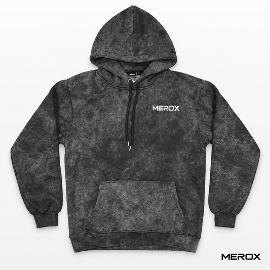 MEROX black acid wash embroidered hoodie front