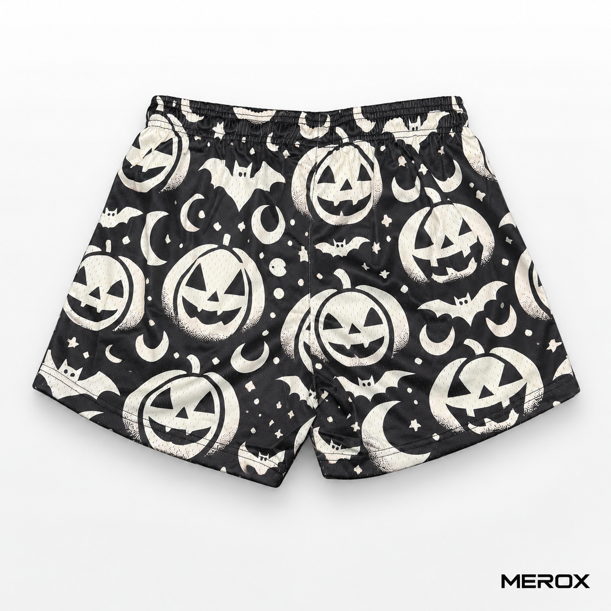 MEROX Black and White Jack-o'-Lantern 5-inch mesh shorts back view
