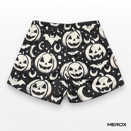 MEROX Black and White Jack-o'-Lantern 5-inch mesh shorts back view