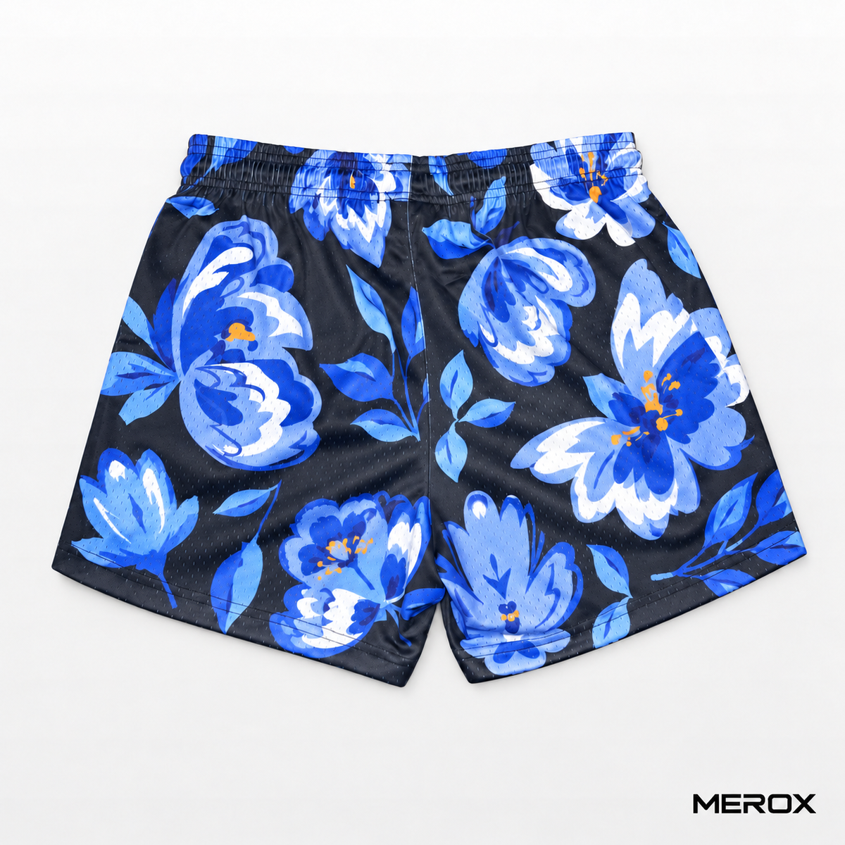 MEROX Blue Floral 5-inch mesh shorts back view
