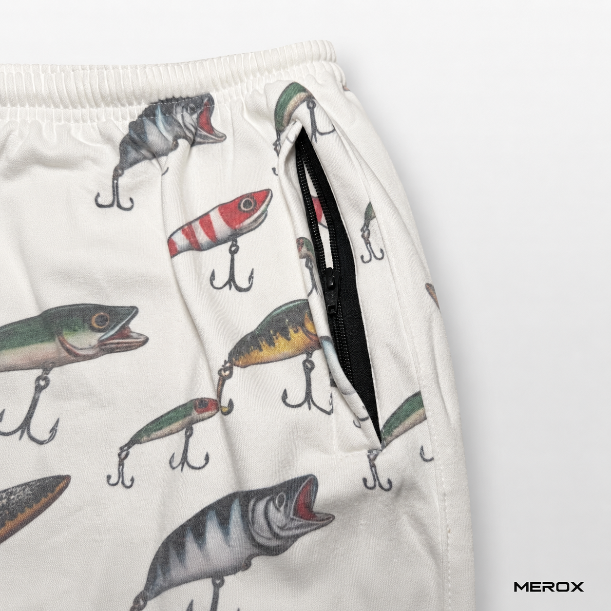 MEROX Cotton Fishing Lure shorts zipper pocket detail