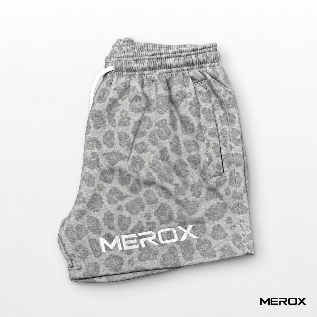 MEROX cotton gray cheetah leopard print shorts side view