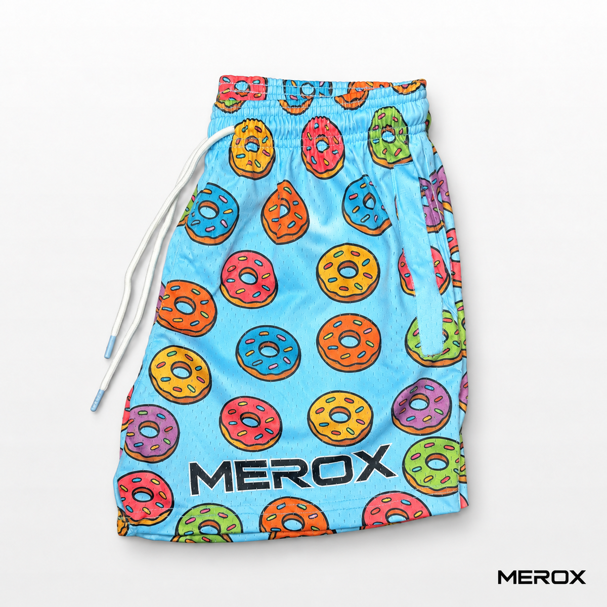 MEROX Donut mesh shorts side view with zipper pocket