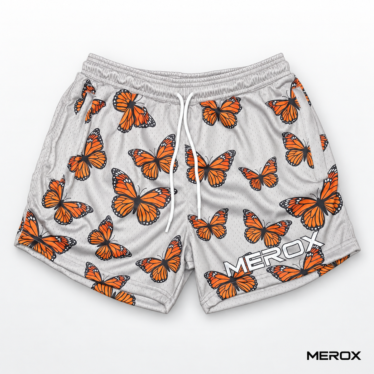 MEROX Monarch Butterfly 5-inch mesh shorts front view
