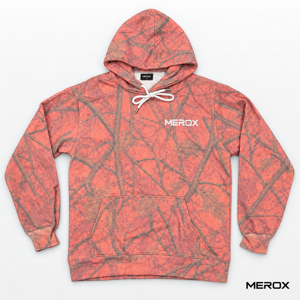 MEROX Orange Camo Hoodie detail view