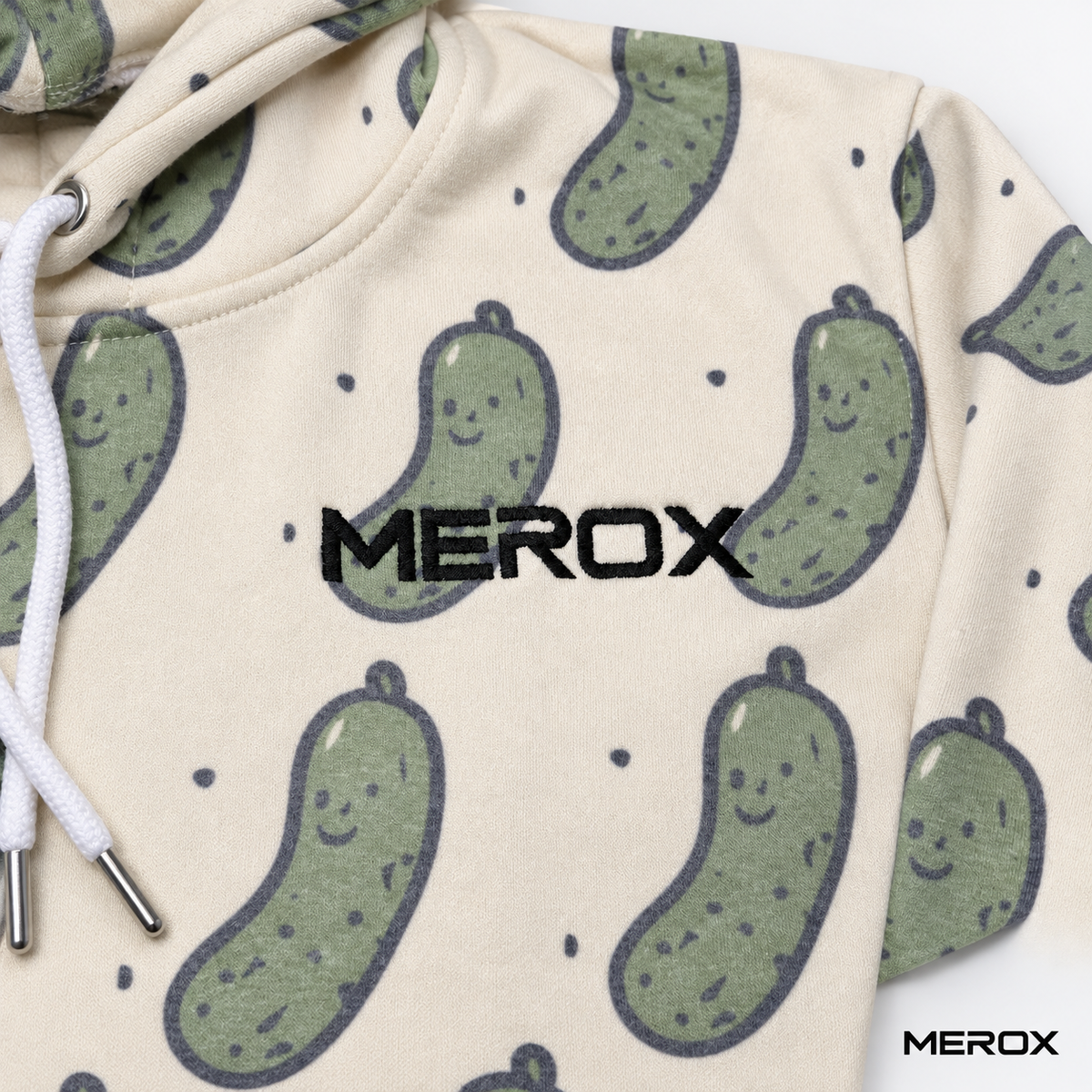 MEROX embroidered chest logo on pickle pattern hoodie