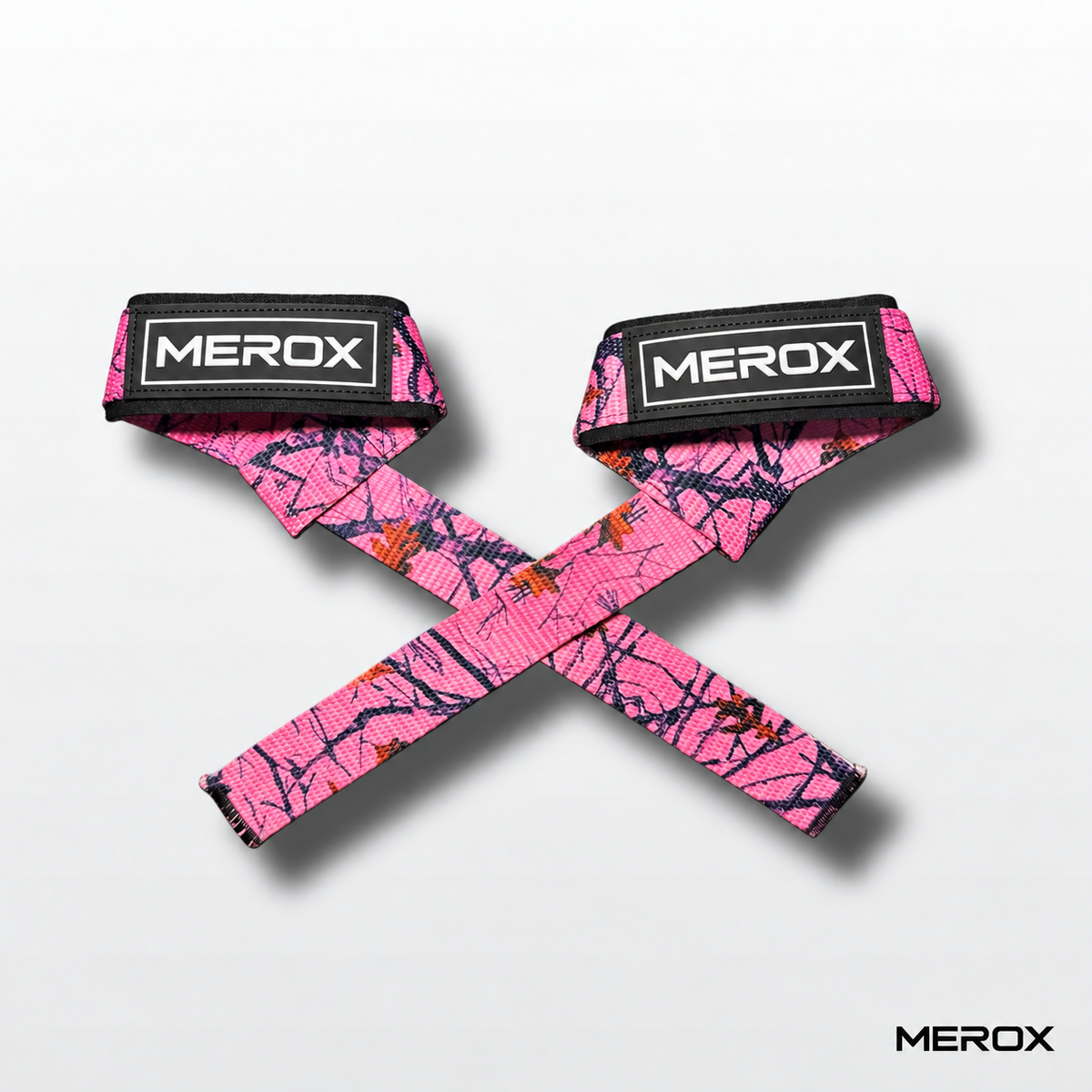 MEROX pink camo weightlifting straps 01 crossed pair