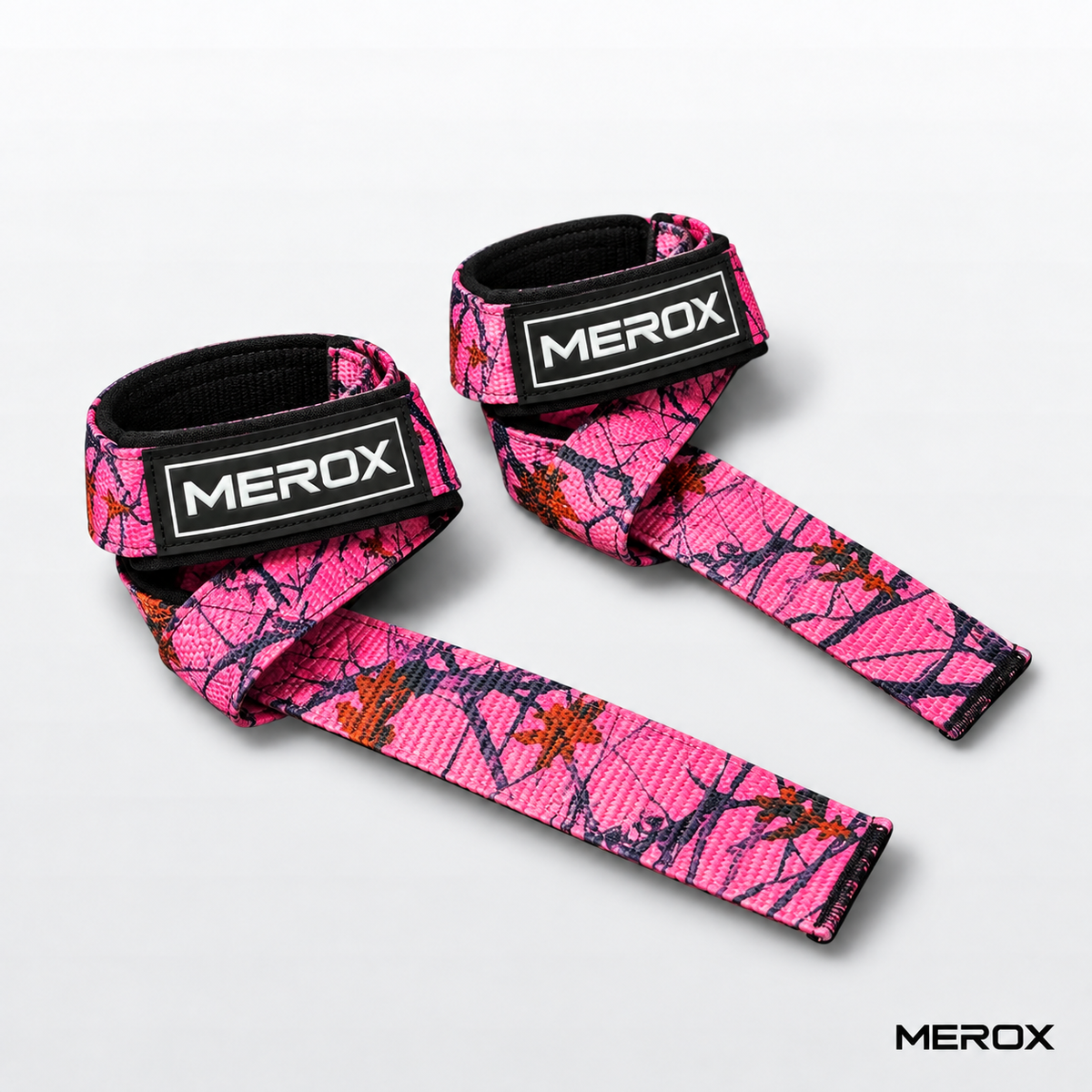 MEROX pink camo weightlifting straps 03 angled pair