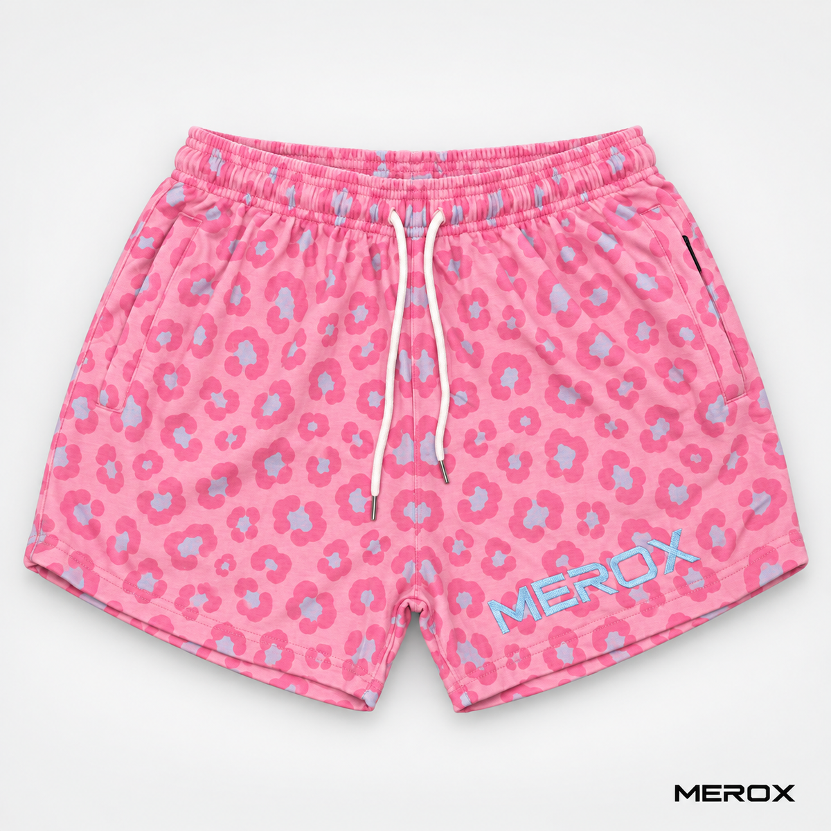 Back view of MEROX pink leopard cotton shorts