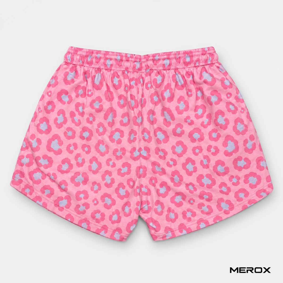 Zipper pocket detail on MEROX pink leopard cotton shorts