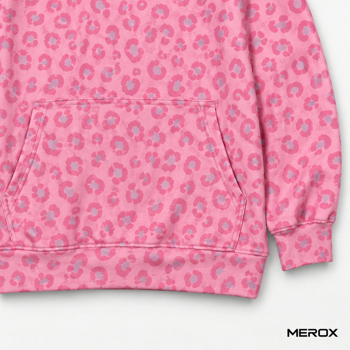 MEROX pink leopard hoodie kangaroo pocket and cuff detail