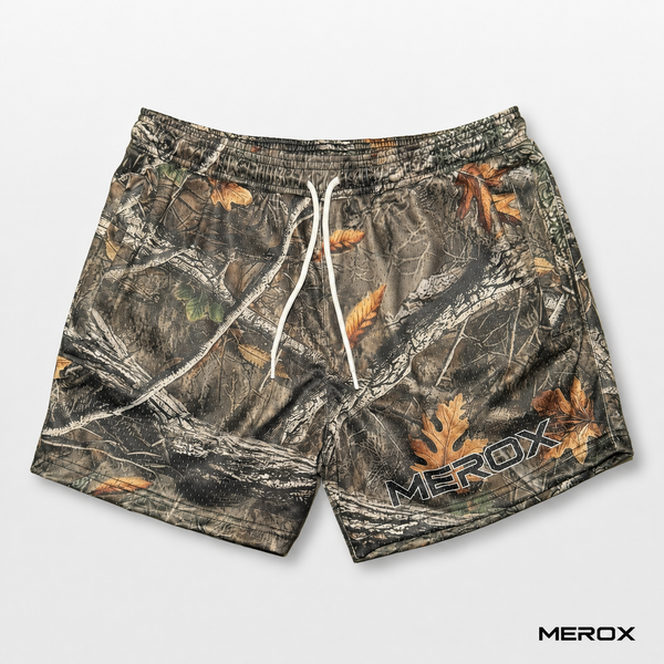 MEROX Realistic Camouflage 5-inch mesh shorts front view