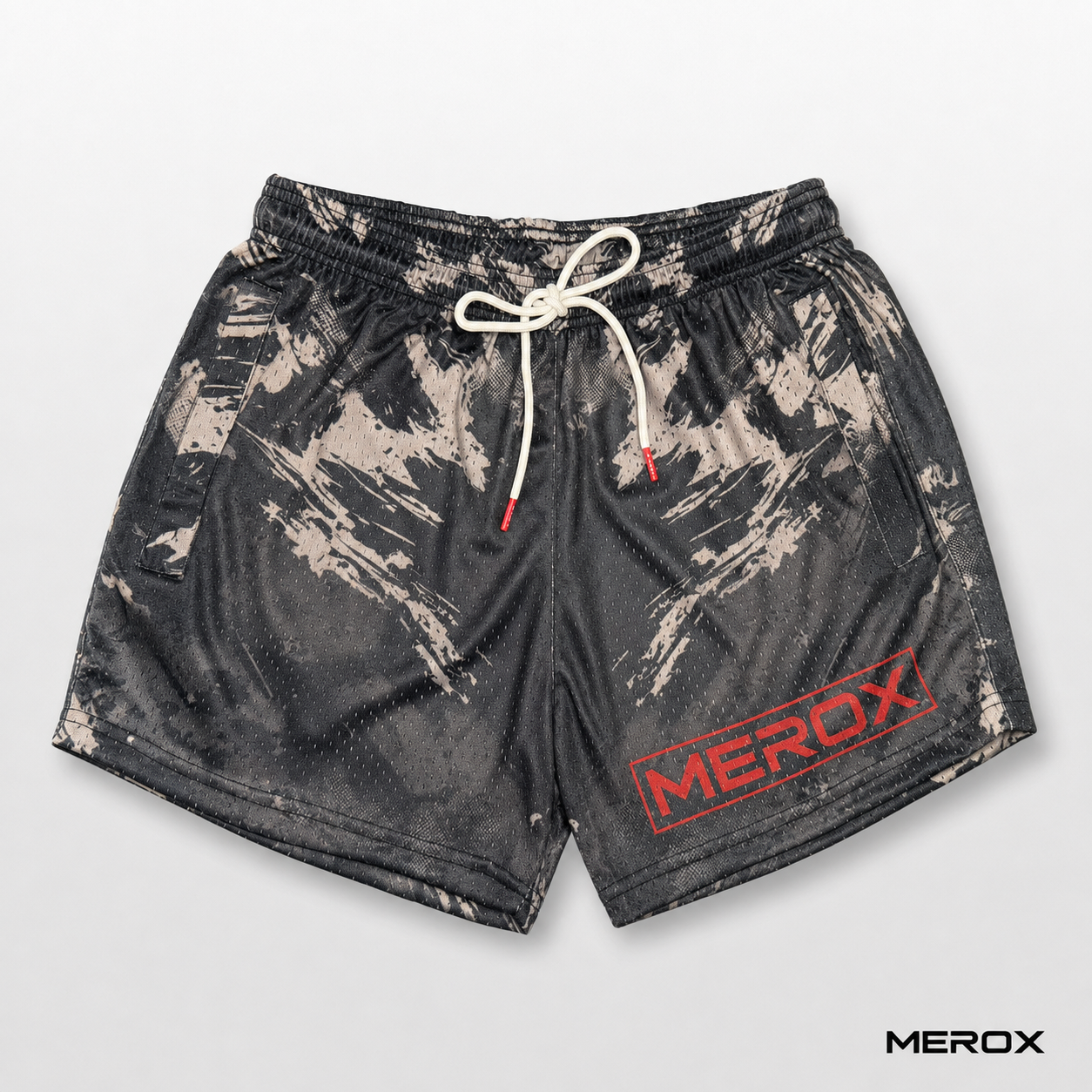 MEROX Scratch Camo 5-inch mesh shorts front view