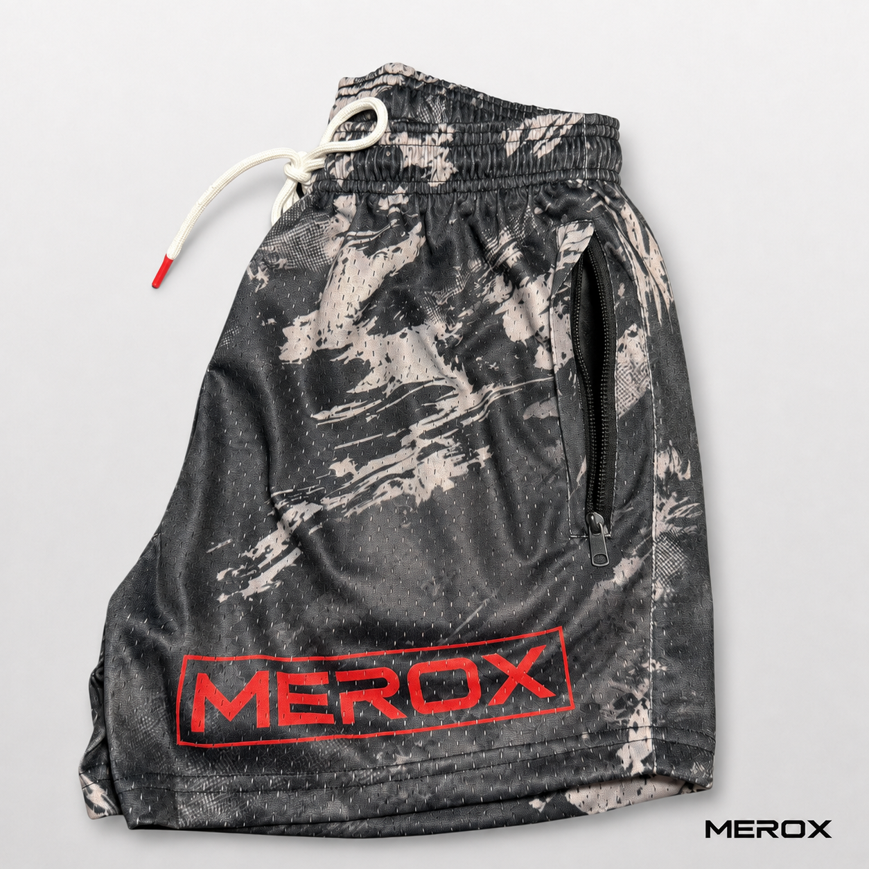 MEROX Scratch Camo mesh shorts zipper pocket detail