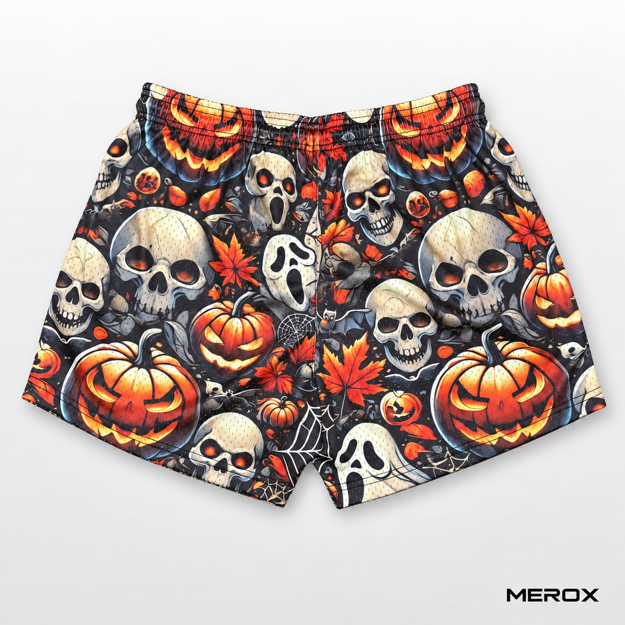 MEROX Skull and Jack-o'-Lantern 5-inch mesh shorts back view