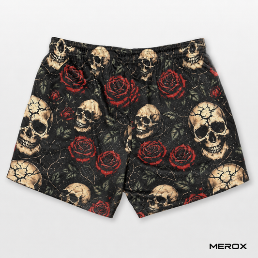 MEROX Skull and Roses 5-inch mesh shorts back view