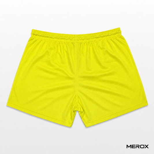 MEROX solid yellow 5-inch mesh shorts back view
