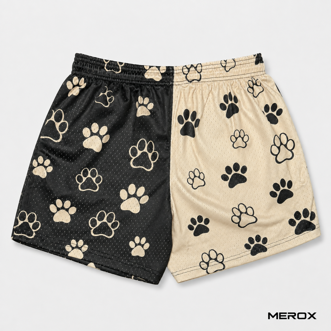 MEROX split paw print mesh shorts back view