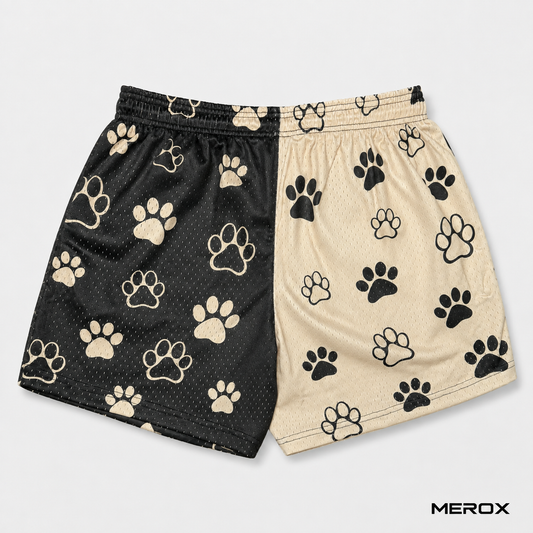 MEROX split paw print mesh shorts back view