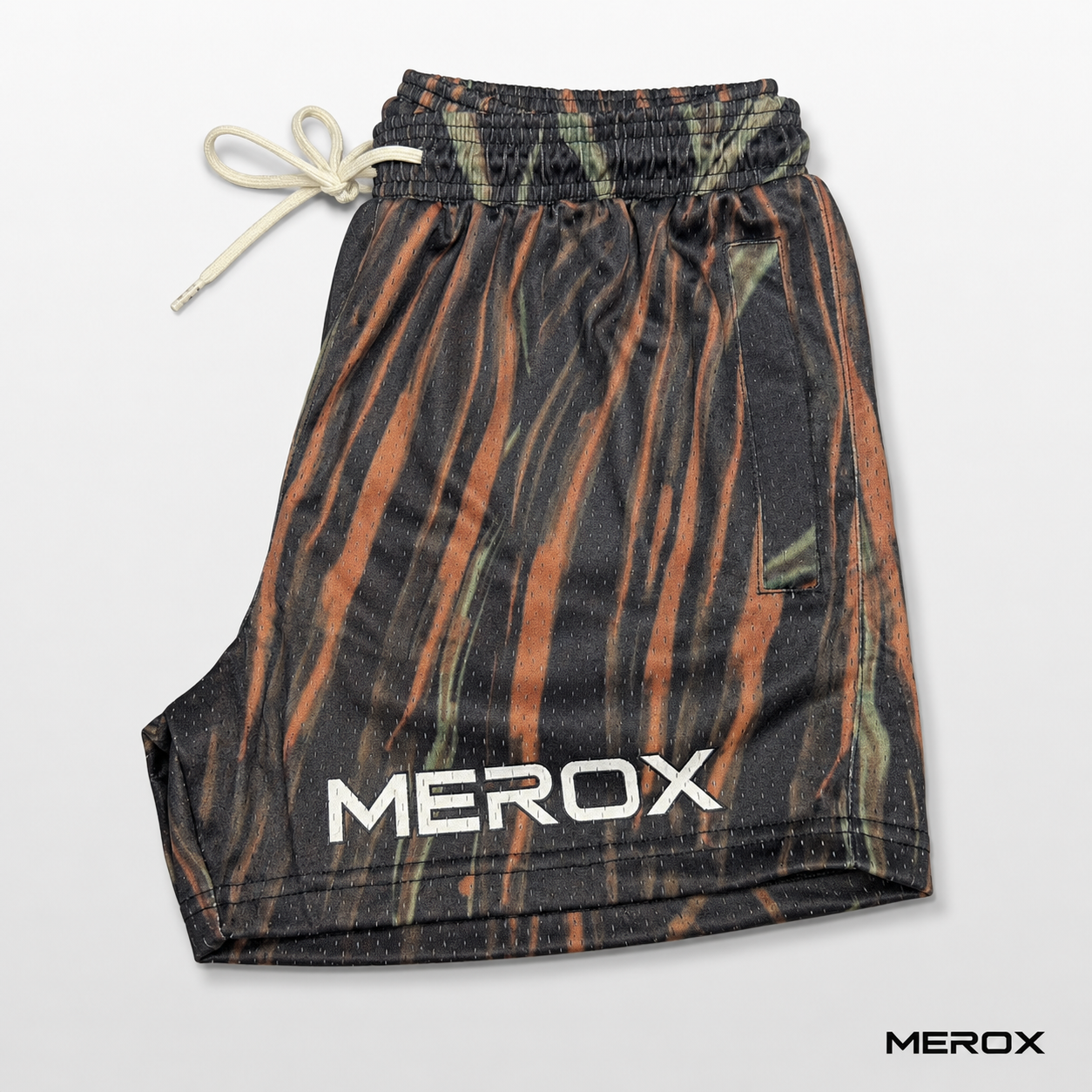 MEROX Tiger Camo mesh shorts side view