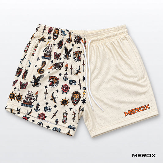 MEROX Traditional Tattoo 5-inch mesh shorts front view