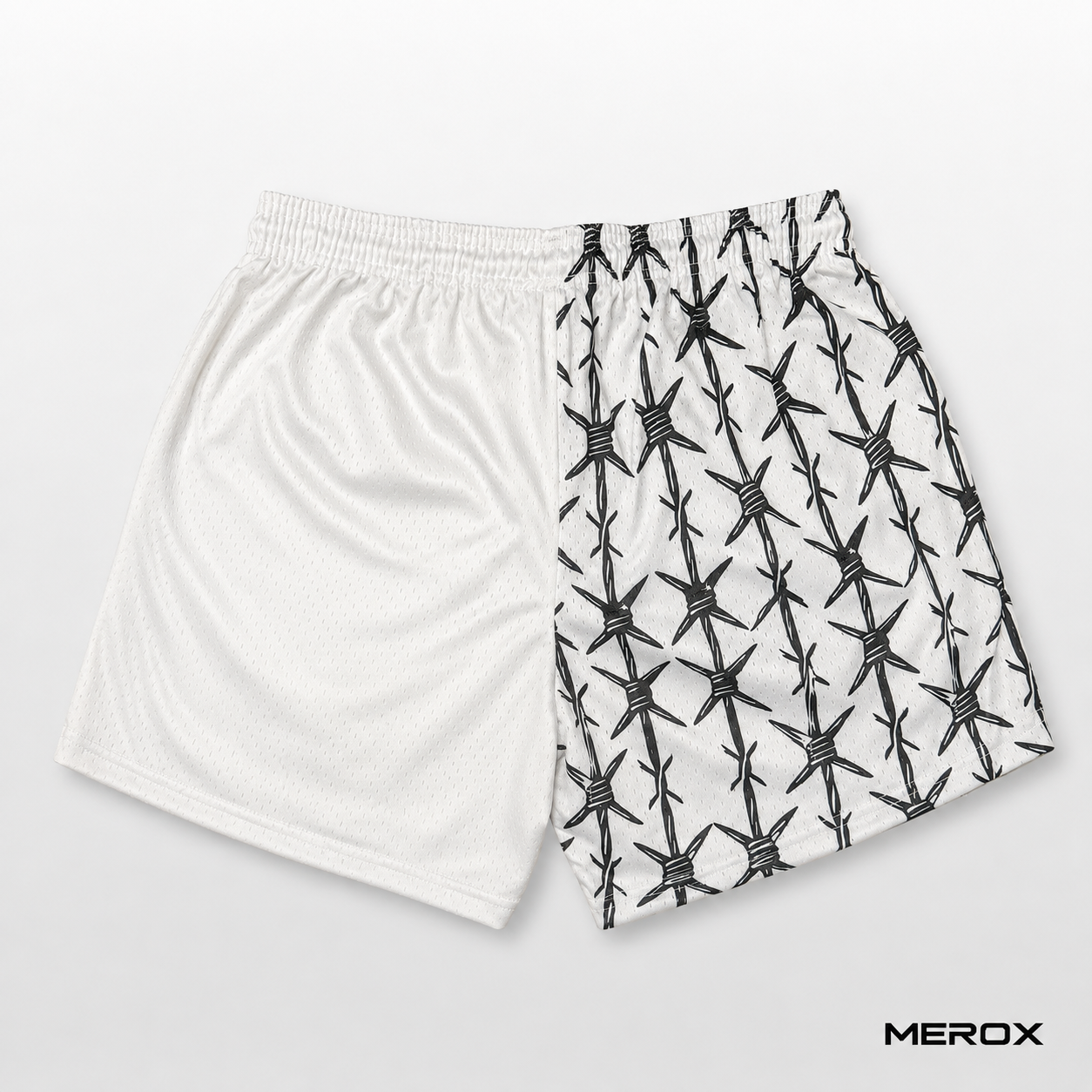 MEROX White Half Barbed Wire mesh shorts back view