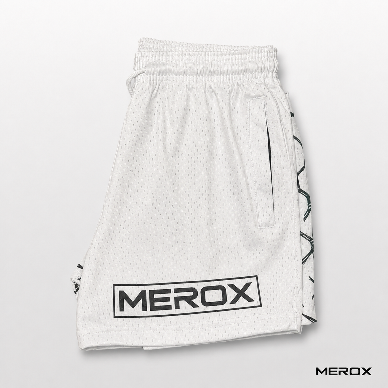 MEROX White Half Barbed Wire athletic shorts side view
